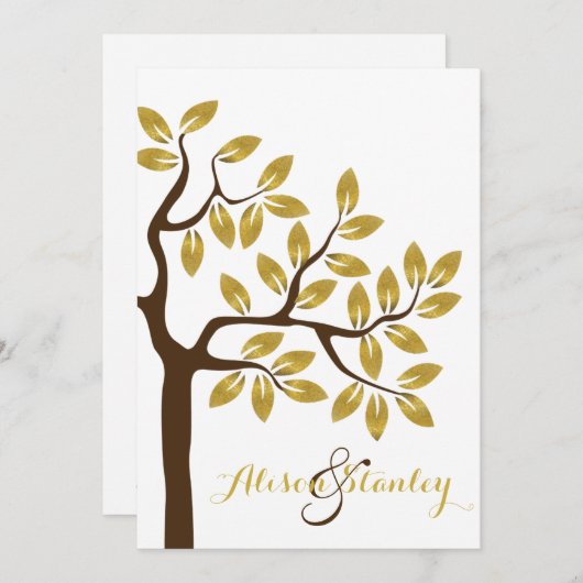 Elegant boom met gouden folie verlaat moderne brui kaart (Voorkant / Achterkant)