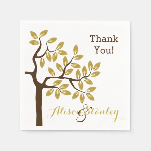 Elegant boom met gouden folie verlaat moderne brui servetten (Voorkant)
