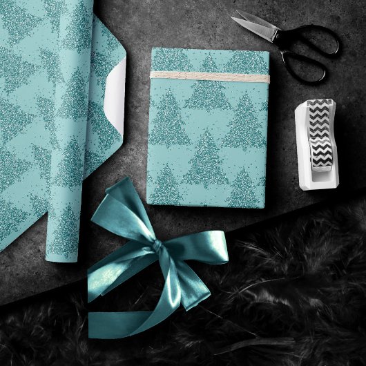 Elegant boompatroon | Luxe Aqua Mint Kerstmis Cadeaupapier