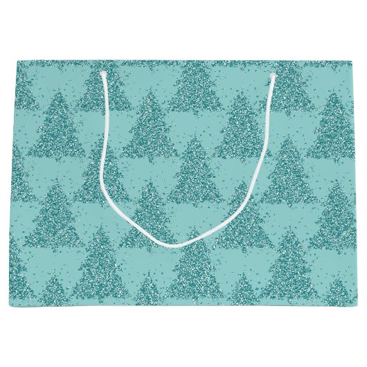 Elegant boompatroon | Luxe Aqua Mint Kerstmis Groot Cadeauzakje (Voorkant)
