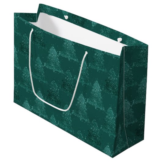 Elegant boompatroon | Luxe Aqua Mint Kerstmis Groot Cadeauzakje (Voorkant Gekanteld)