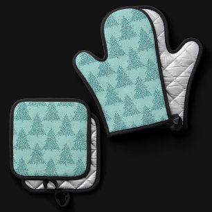 Elegant boompatroon Luxe Aqua Mint Kerstmis Ovenwant & Pannenlap Set