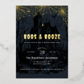 Elegant "Boos & Booze" Halloween feest Folie Uitnodiging (Voorkant)