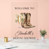 Elegant Boots & Bubbly Vrijgezellenfeest Welkomstb Acryl Bord (Huwelijk)
