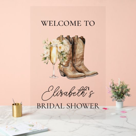 Elegant Boots & Bubbly Vrijgezellenfeest Welkomstb Acryl Bord (Huwelijk)