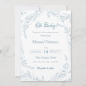 Elegant bord blauw bloemig Baby shower Uitnodiging (Voorkant)