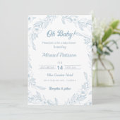 Elegant bord blauw bloemig Baby shower Uitnodiging (Staand voorkant)