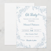Elegant bord blauw bloemig Baby shower Uitnodiging (Voorkant / Achterkant)