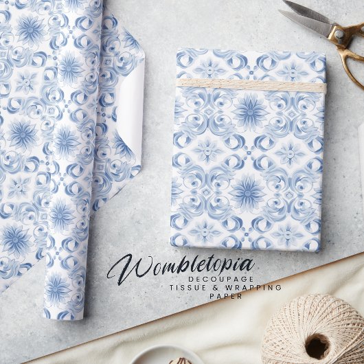 Elegant Bord blauw bloemmotief Cadeaupapier