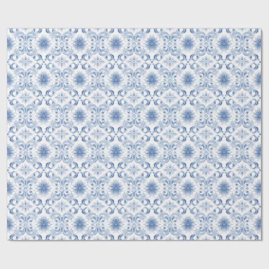 Elegant Bord blauw bloemmotief Cadeaupapier (Vlak)