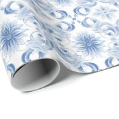 Elegant Bord blauw bloemmotief Cadeaupapier (Rol Hoek)