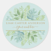 Elegant Bord Blauw en Groen Waterverf Groen Ronde Sticker (Voorkant)