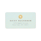 Elegant Bord Blauw Goud Monogram Adreslabel Etiket (Voorkant)