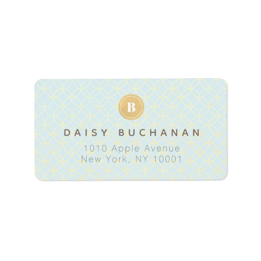 Elegant Bord Blauw Goud Monogram Adreslabel Etiket (Voorkant)