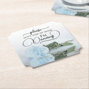 Elegant Bord blauw Roos Neem mijn Drink bruiloft n Kartonnen Onderzetters