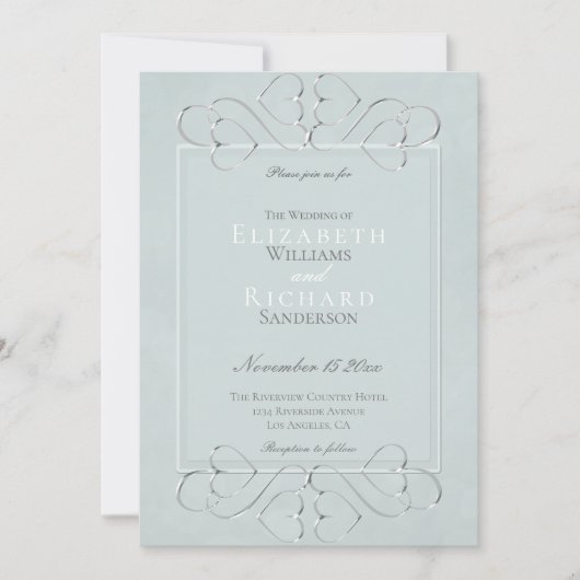 Elegant Bord Dusty Blue Romantic Wedding Kaart (Voorkant)