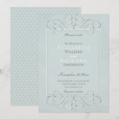 Elegant Bord Dusty Blue Romantic Wedding Kaart (Voorkant / Achterkant)