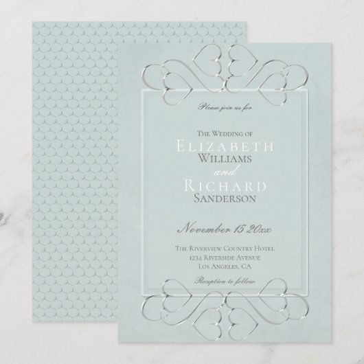 Elegant Bord Dusty Blue Romantic Wedding Kaart (Voorkant / Achterkant)