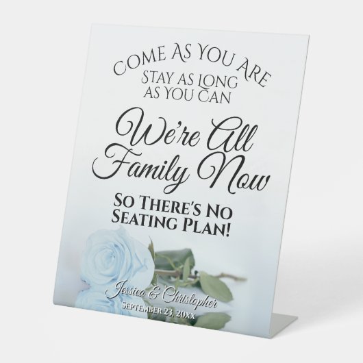 Elegant Bord Dusty Blue Roos Open Seating Wedding Reclamebord Met Voetstuk (Voorkant)