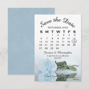 Elegant Bord Dusty Blue Roos Wedding Calendar Save The Date