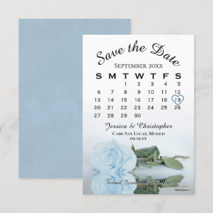 Elegant Bord Dusty Blue Roos Wedding Calendar Save The Date