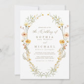 Elegant Bord Geel Waterverf Wildflowers Bruiloft Kaart (Voorkant)