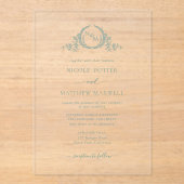 Elegant Bord Groen Koninklijk Kroonkrans Monogram Acryl Uitnodigingen (Voorkant)