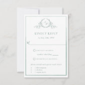 Elegant Bord groen monogram met Waterverf RSVP Kaartje (Voorkant)