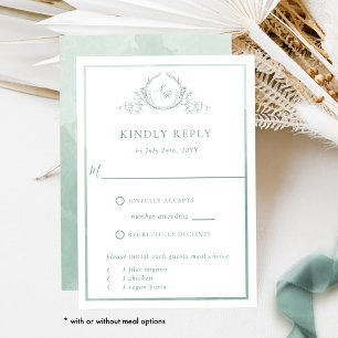 Elegant Bord groen monogram met Waterverf RSVP Kaartje