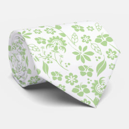 Elegant Bord Lime Green en White Tropical Flowers Stropdas