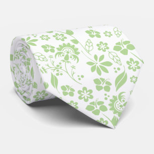 Elegant Bord Lime Green en White Tropical Flowers Stropdas