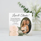 Elegant Bord Peach Roos met Oval Photo Weddenschap Bedankkaart (Staand voorkant)