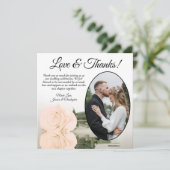 Elegant Bord Peach Roos met Oval Photo Weddenschap Bedankkaart (Staand voorkant)