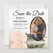 Elegant Bord Peach Roos met Oval Photo Weddenschap Save The Date (Voorkant)