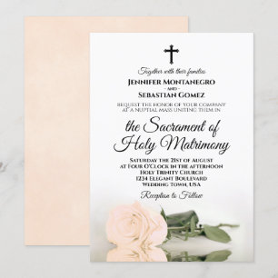 Elegant Bord Peach Roos Moderne katholieke bruilof Kaart