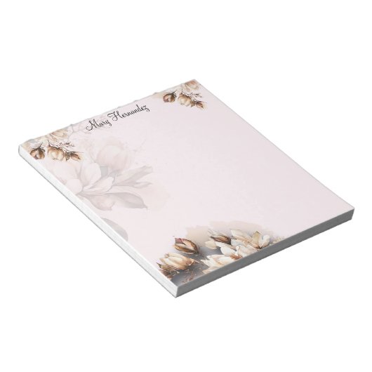 Elegant Bord Roze Bloemen Custom Notitieblok (Schuin)