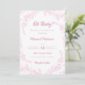 Elegant bord roze bloemige Baby shower Uitnodiging (Staand voorkant)