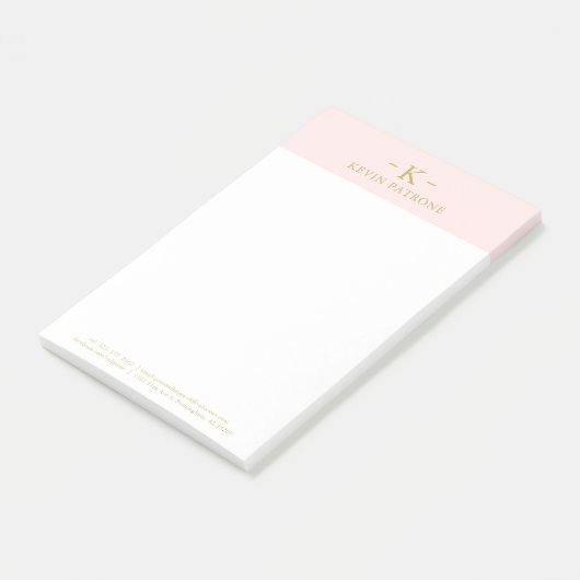 Elegant Bord Roze | Gouden minimalistische tekst Post-it® Notes (Schuin)