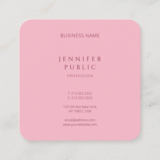 Elegant Bord Roze Modern Eenvoudig Ontwerp Sjabloo Vierkante Visitekaartje (Achterkant)