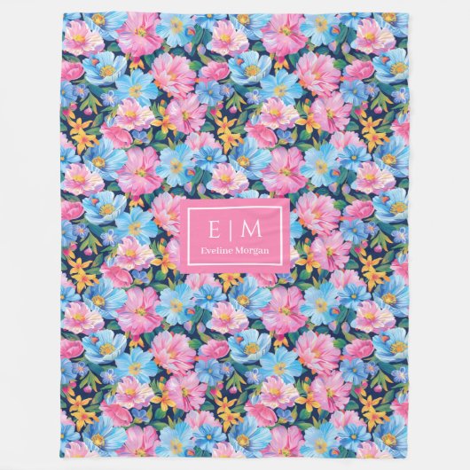 Elegant bord roze preppy waterverf verjaardagscade fleece deken (Voorkant)