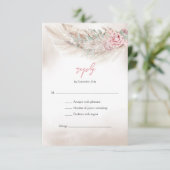 Elegant bord roze rozen pampas en salie groen RSVP (Staand voorkant)