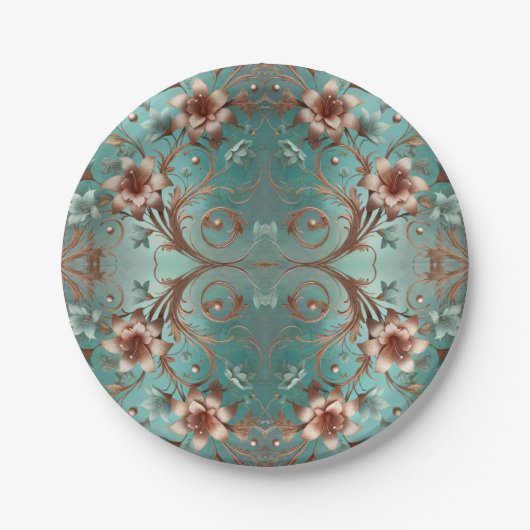 Elegant Bord van koper en turquoise papier (Voorkant)
