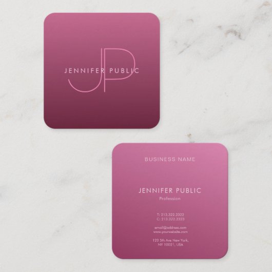 Elegant Bordeaux Colour Modern Monogram Sjabloon Vierkante Visitekaartje (Voorkant / Achterkant)