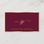 Elegant Bordeaux & Gold Typography Script Monogram Visitekaartje (Voorkant)