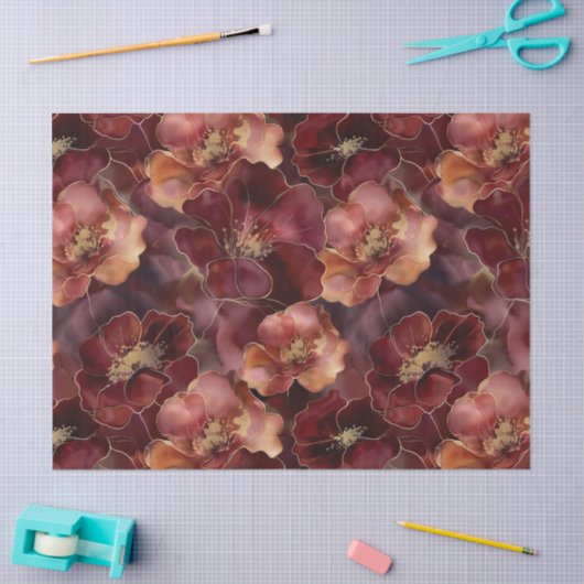 Elegant bordeaux goud bloemenpatroon tissuepapier (Craft)