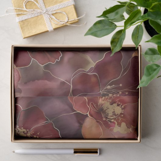 Elegant bordeaux goud bloemenpatroon tissuepapier (Geschenk)