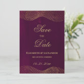 Elegant bordeaux goud geometrisch Save the Date Kaart (Staand voorkant)