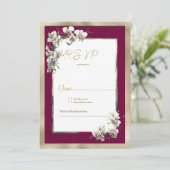 Elegant bordeaux goud wit orchidee bloemenrsvp kaart (Staand voorkant)