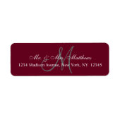 Elegant bordeaux grijs monogram bruiloft adres etiket (Voorkant)