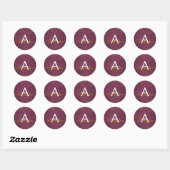 Elegant bordeaux rood - goudfolie Confetti monogra Ronde Sticker (Vel)